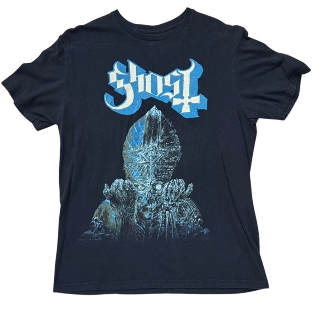 Ghost Papa Emeritus IV 2022 T-Shirt Blue Metal Bishop Skull Graphic Medium